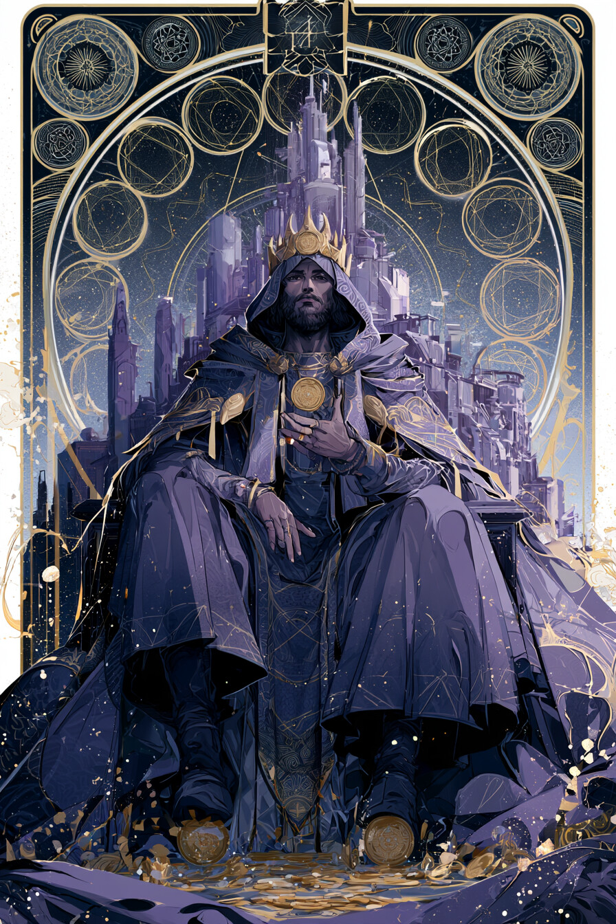 4 펜타클(4 of Pentacles) 타로 카드 그림 — 안정과 잠깐의 휴식, 기반 다지기 (물질·재물·현…