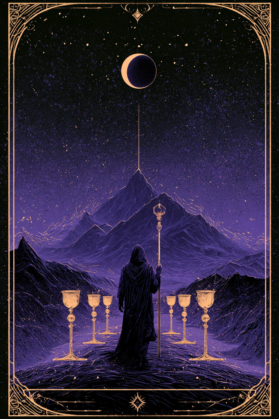 8 컵(8 of Cups) 타로 카드 그림 — 빠른 진전, 집중된 노력의 결실 (감정·관계·마음…