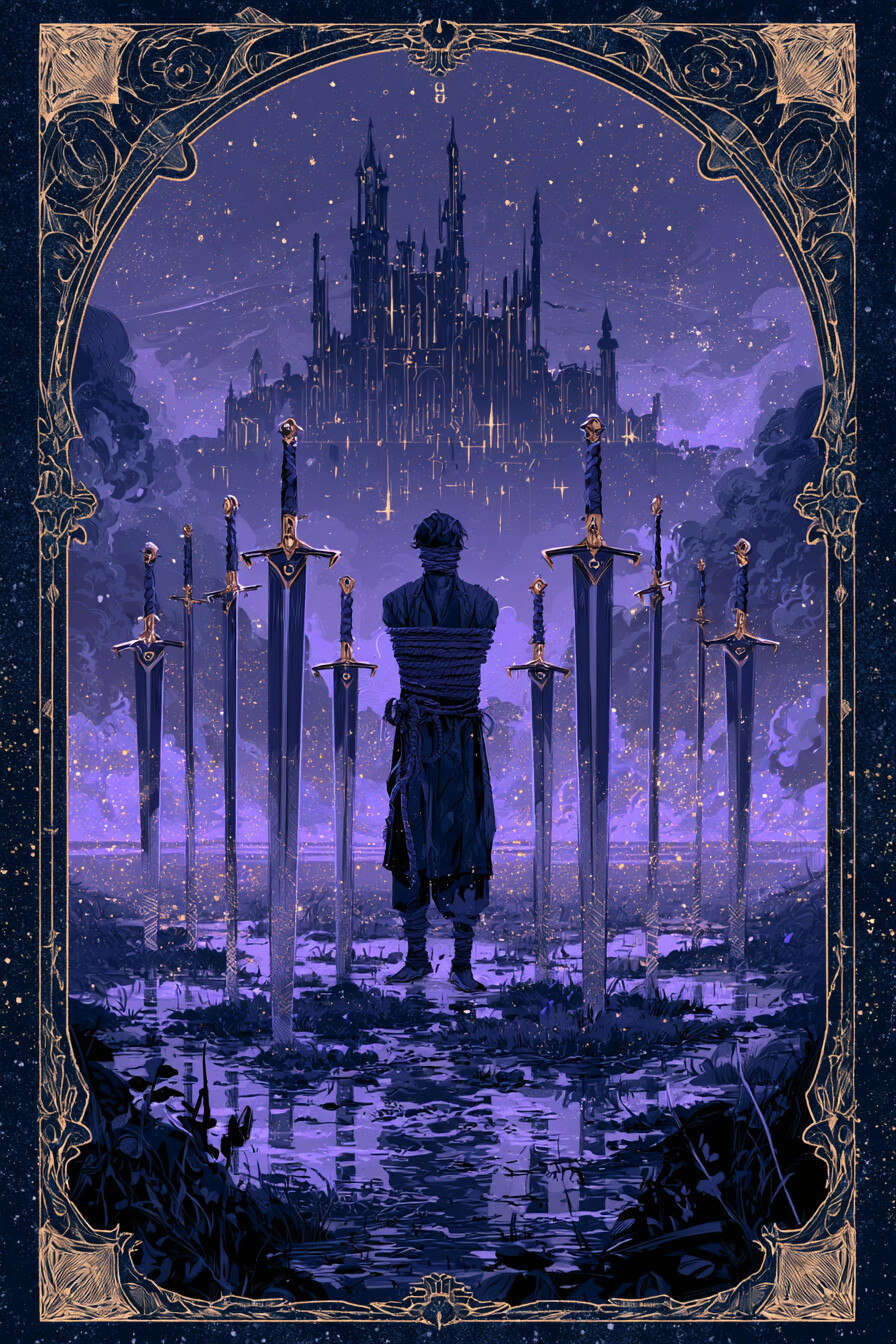 8 소드(8 of Swords) 타로 카드 그림 — 빠른 진전, 집중된 노력의 결실 (생각·갈등·판단…