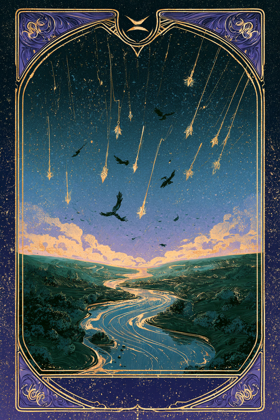 8 완드(8 of Wands) 타로 카드 그림 — 빠른 진전, 집중된 노력의 결실 (열정·행동·일과…