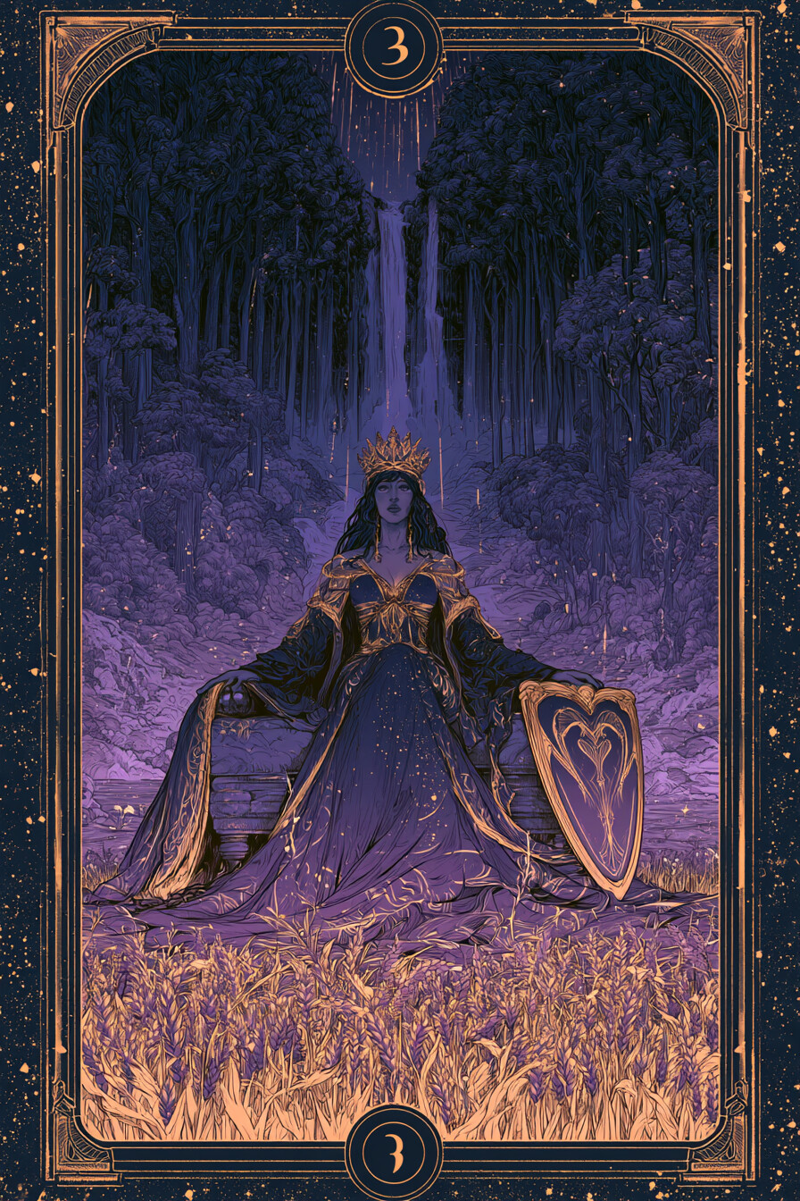 여황제(The Empress) 타로 카드 그림 — 풍요, 창조성, 돌봄과 성장, 안정적인 결실