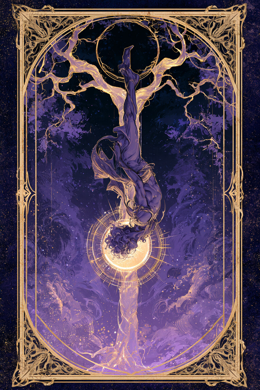 매달린 사람(The Hanged Man) 타로 카드 그림 — 관점의 전환, 기다림을 통한 통찰, 자발적인 희생