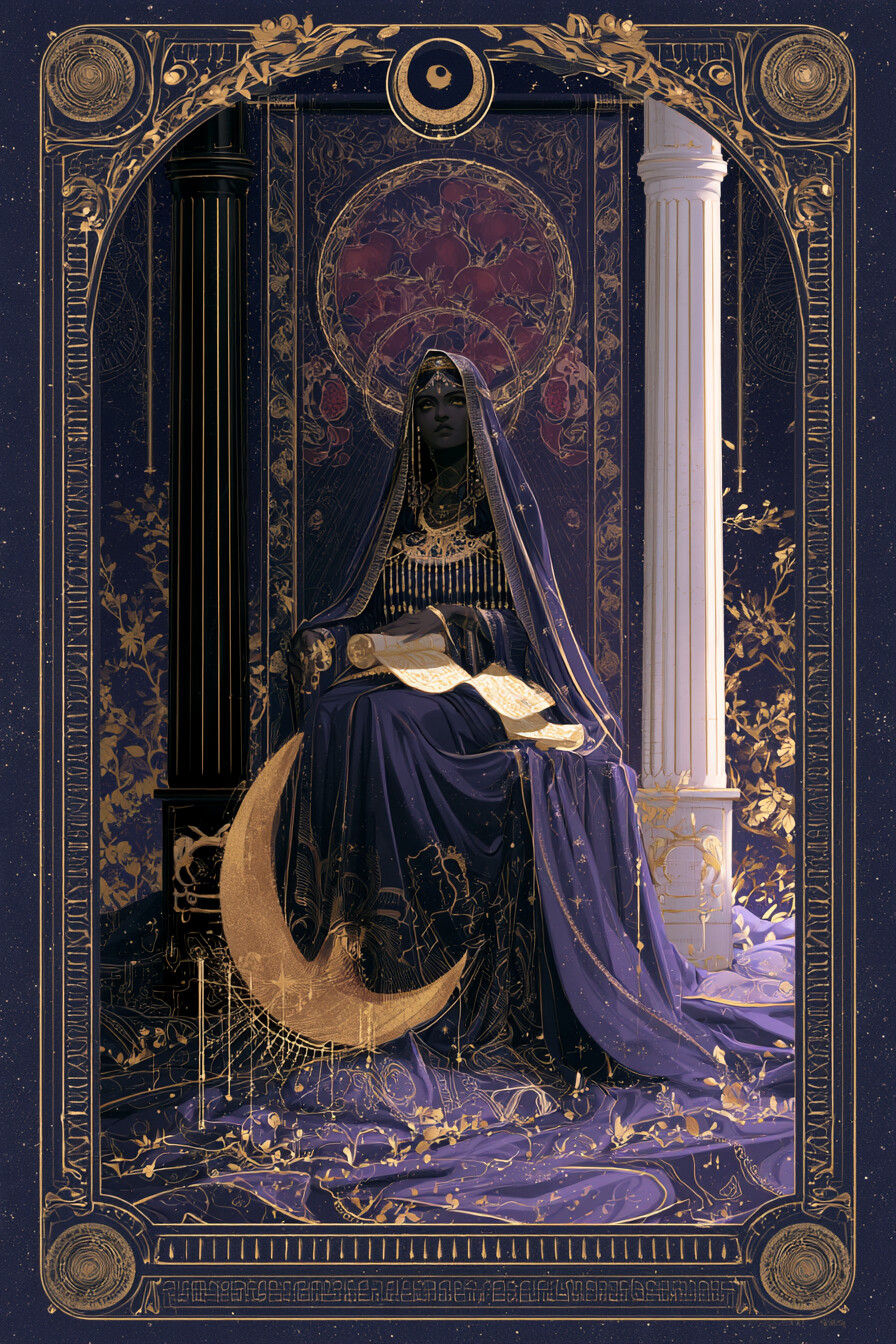 여사제(The High Priestess) 타로 카드 그림 — 직관, 내면의 지혜, 드러나지 않은 진실을 감지…